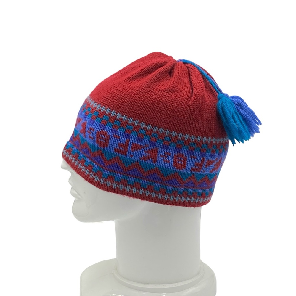 Vintage Merkley Headgear Wool Child's Ski Hat Beanie Blue & Teal Tassels EUC